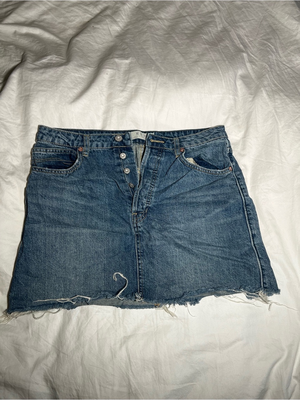 Free People Classic Blue Denim Mini Skirt - Raw Hem